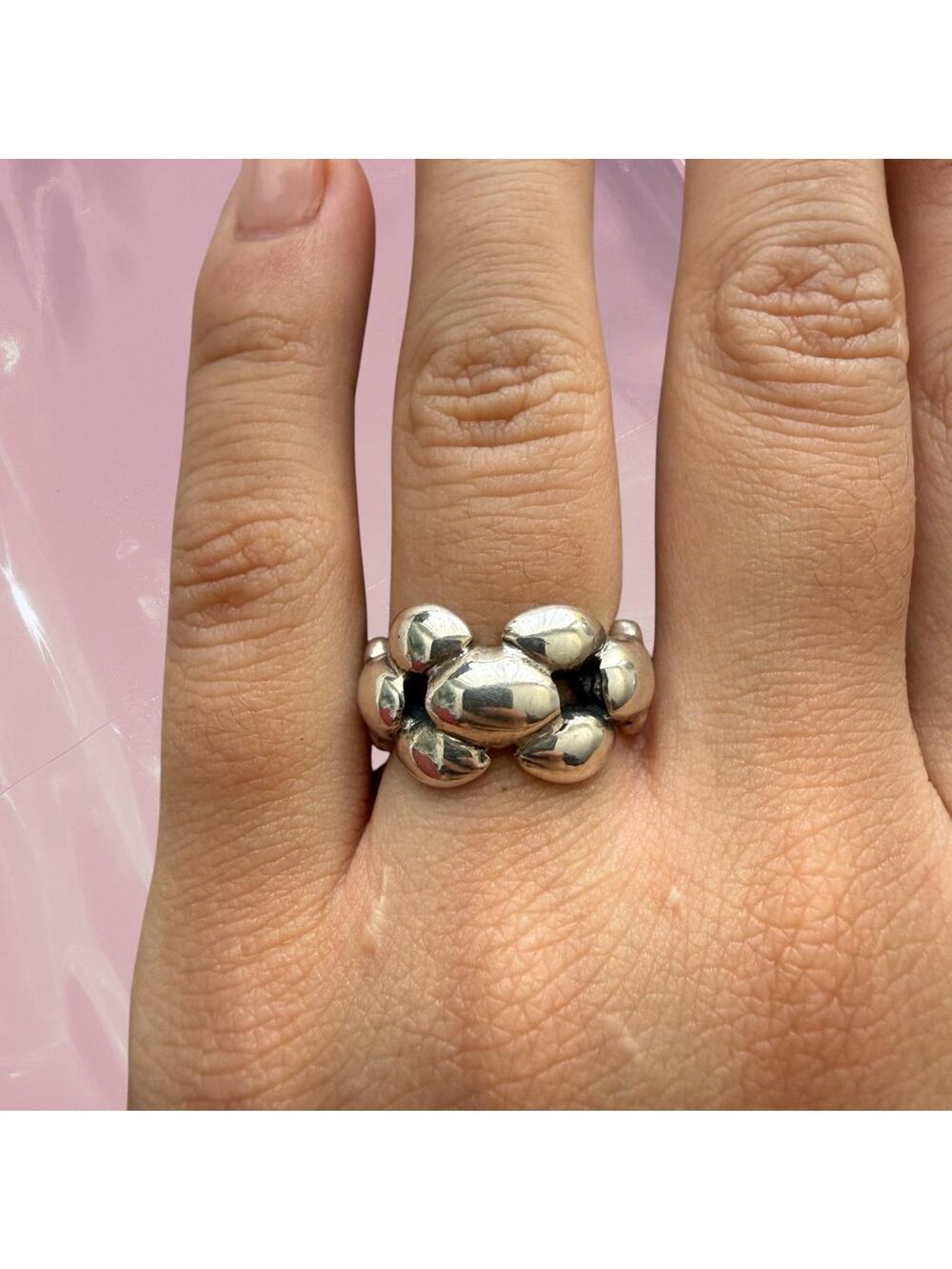 Vintage boho festival abstract chain link 925 Sterling Silver ring Size 5